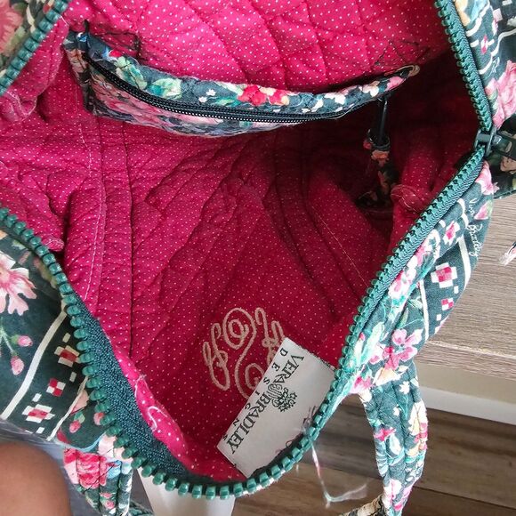 Vintage Vera Bradley Quilted Small Duffel Bag Boston Floral Garden Dark Green - Picture 4 of 6